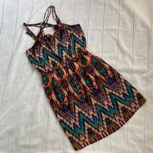 Speed Control sleeveless mini sundress with stunning bright colors.